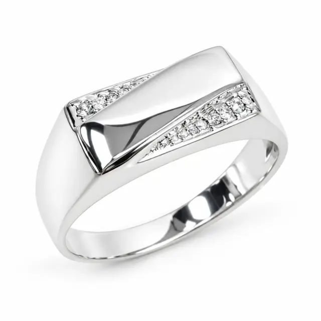 Sterling Silver Gents CZ Signet Ring, 14.2 x 7.6mm Top - SSD2150