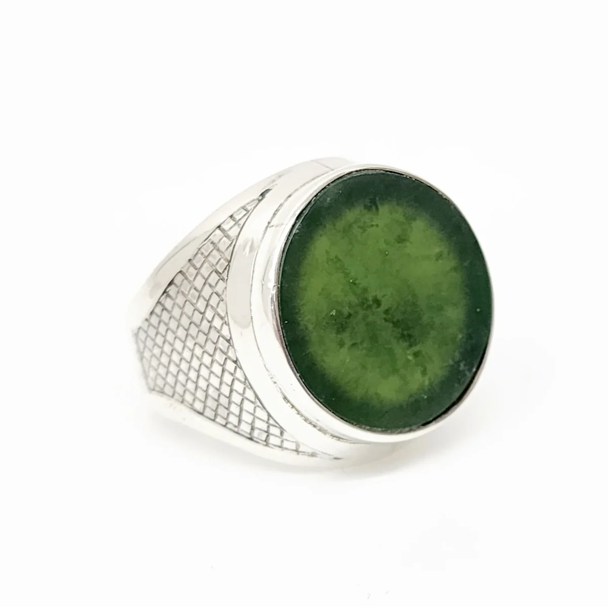 Sterling Silver Gents Ring with 20mm Round NZ Greenstone Disk Insert