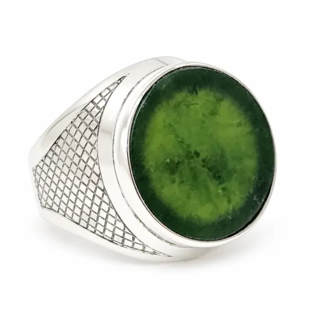 Sterling Silver Gents Ring with 20mm Round NZ Greenstone Disk Insert