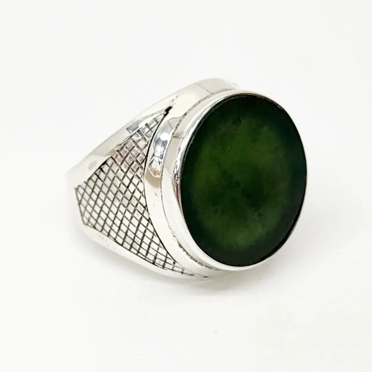 Sterling Silver Gents Ring with 20mm Round NZ Greenstone Disk Insert