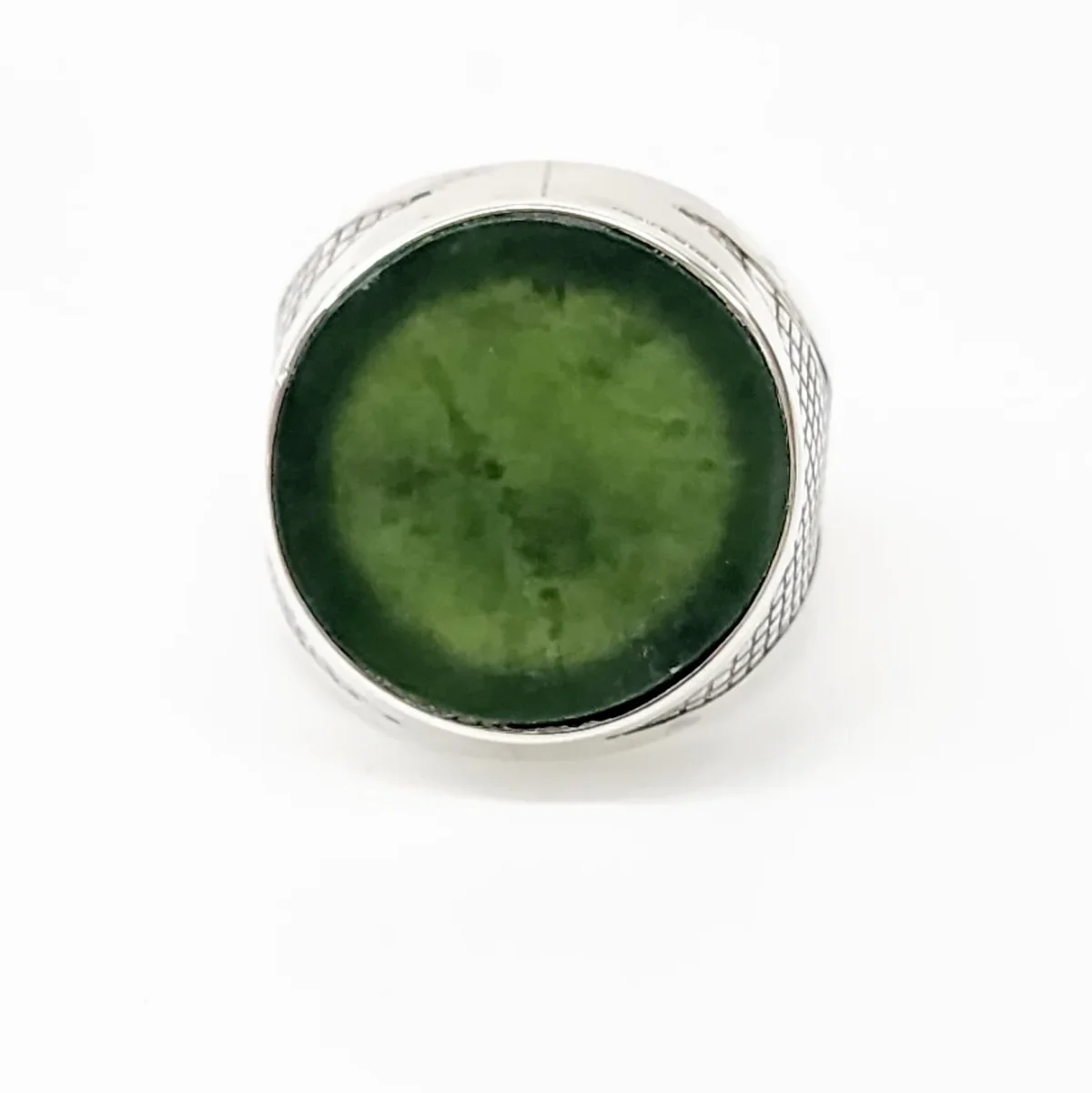 Sterling Silver Gents Ring with 20mm Round NZ Greenstone Disk Insert