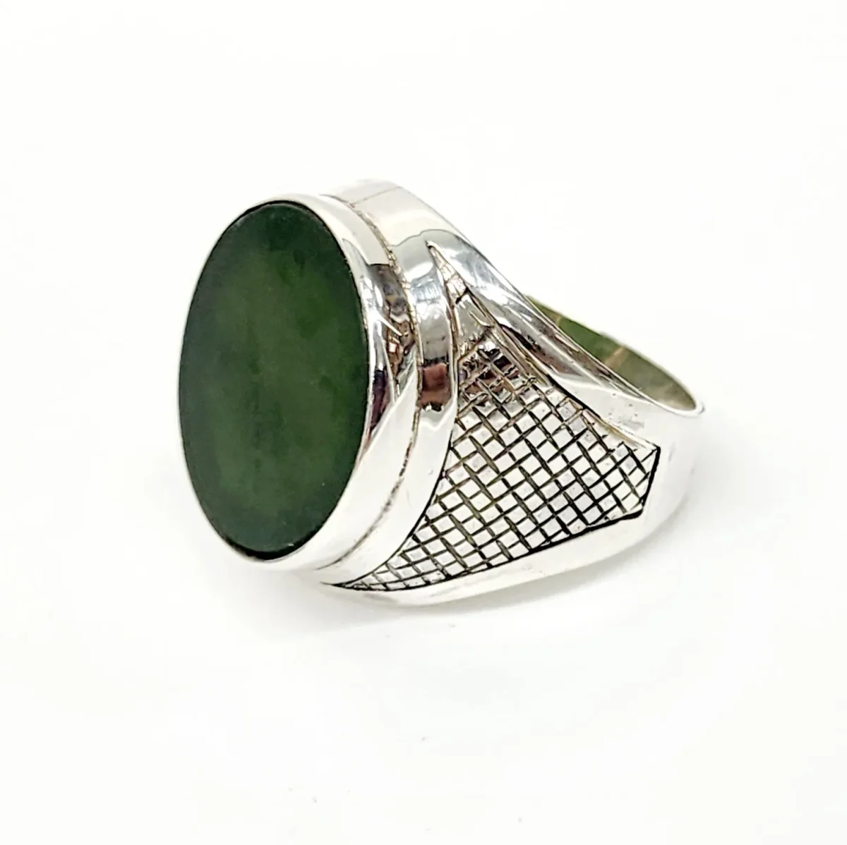 Sterling Silver Gents Ring with 20mm Round NZ Greenstone Disk Insert
