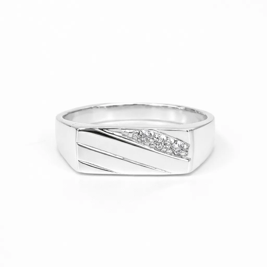 Sterling Silver Gents Signet Ring with Cubic Zirconia Accents – SSCZ854