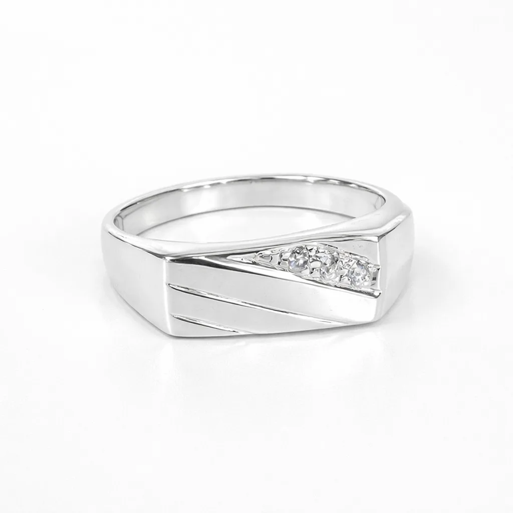 Sterling Silver Gents Signet Ring with Cubic Zirconia Accents – SSCZ854