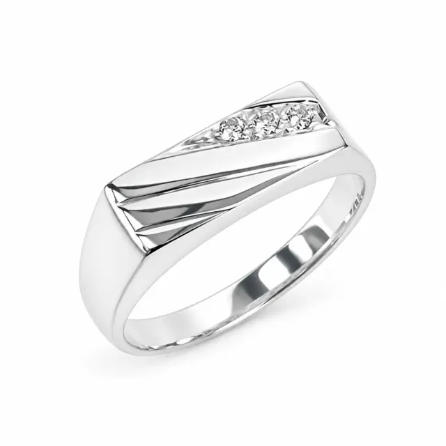 Sterling Silver Gents Signet Ring with Cubic Zirconia Accents – SSCZ854
