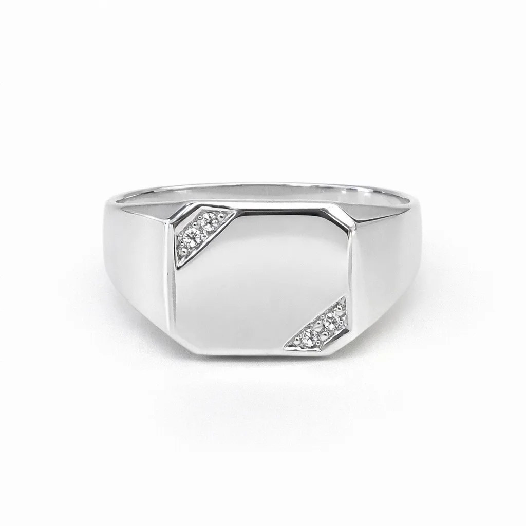 Sterling Silver Gents Signet Ring with Cubic Zirconia (CZ), 10.90 x 11.50mm Top - SSD2154