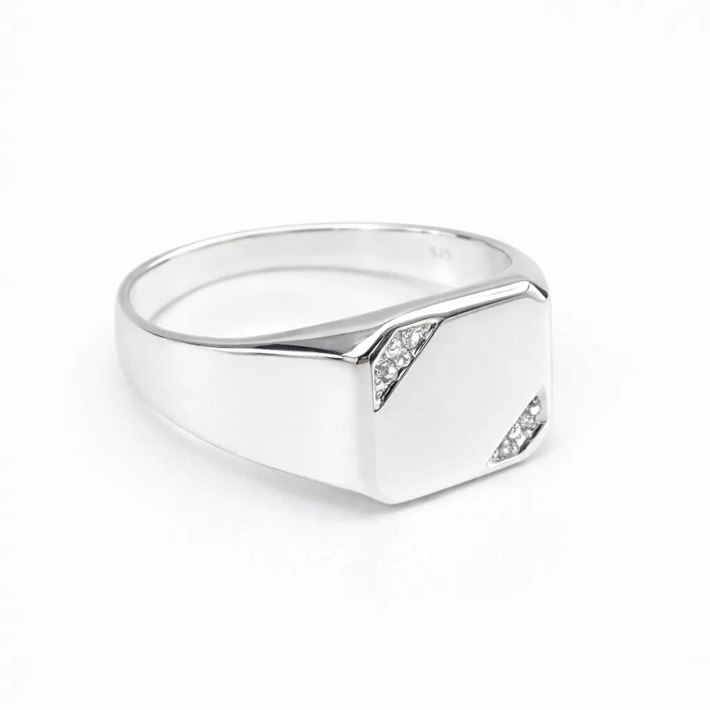 Sterling Silver Gents Signet Ring with Cubic Zirconia (CZ), 10.90 x 11.50mm Top - SSD2154