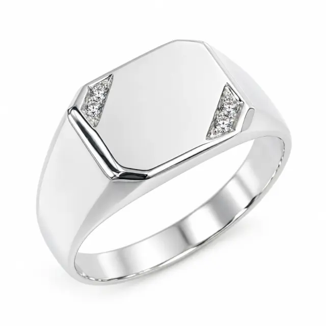 Sterling Silver Gents Signet Ring with Cubic Zirconia (CZ), 10.90 x 11.50mm Top - SSD2154