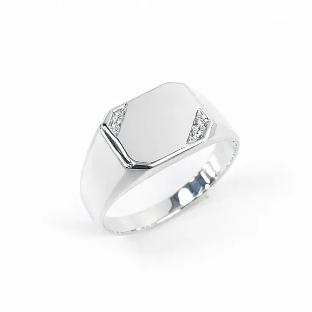 Sterling Silver Gents Signet Ring with Cubic Zirconia (CZ), 10.90 x 11.50mm Top - SSD2154