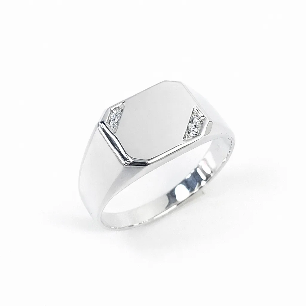 Sterling Silver Gents Signet Ring with Cubic Zirconia (CZ), 10.90 x 11.50mm Top - SSD2154