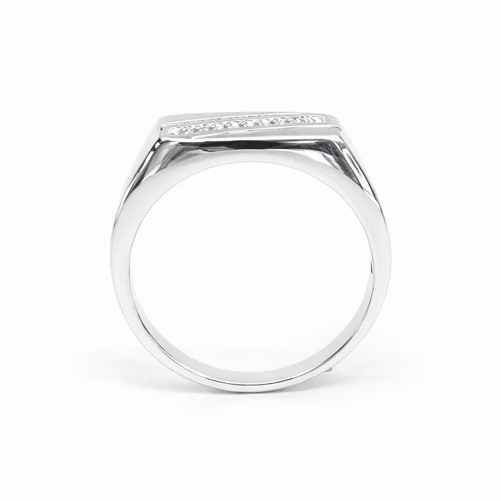 Sterling Silver Gents Signet Ring with CZ Set Bar, 14mm x 9mm Top – Wedding / Dress Ring - SSD7609