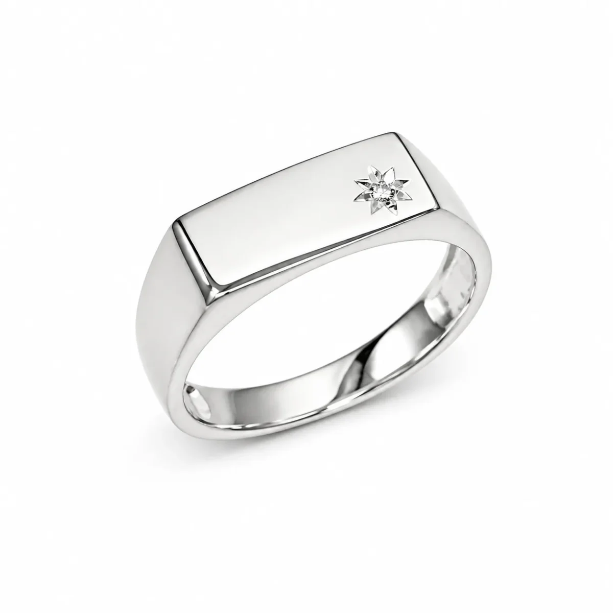 Sterling Silver Gents Signet Ring with CZ Star Setting – 14mm Top | Classic Dress Ring - SSD9470