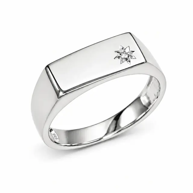 Sterling Silver Gents Signet Ring with CZ Star Setting – 14mm Top | Classic Dress Ring - SSD9470