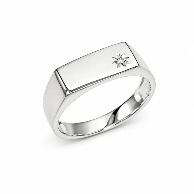 Sterling Silver Gents Signet Ring with CZ Star Setting – 14mm Top | Classic Dress Ring - SSD9470