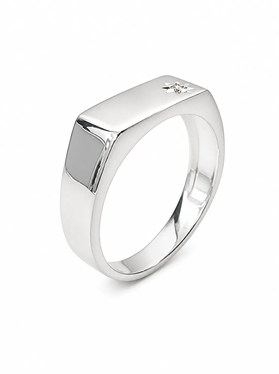 Sterling Silver Gents Signet Ring with CZ Star Setting – 14mm Top | Classic Dress Ring - SSD9470