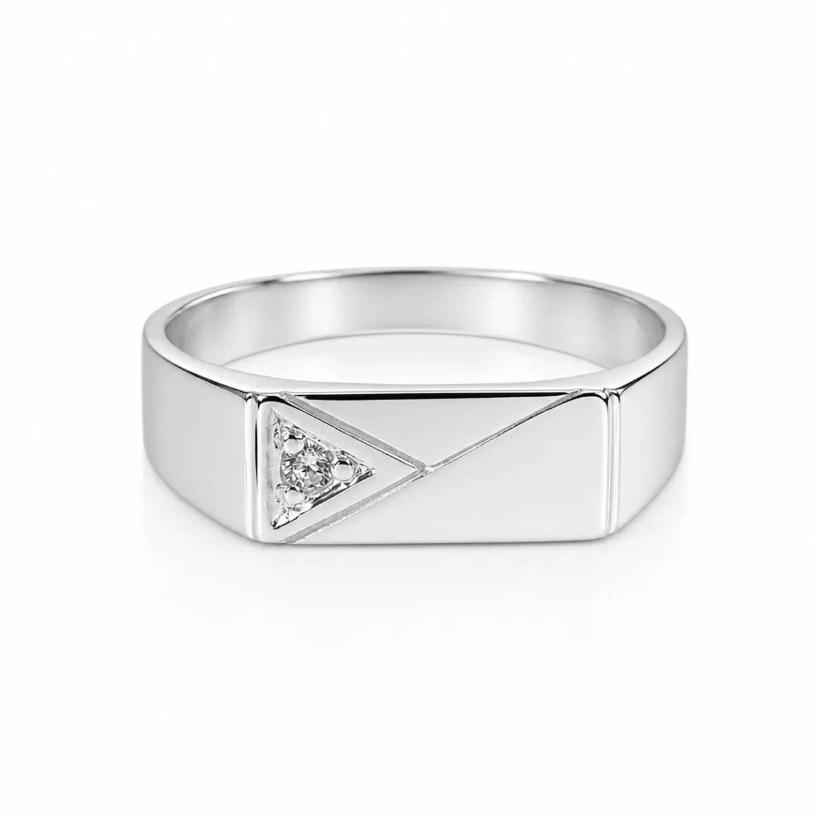 Sterling Silver Gents Signet Ring with Round Cut Cubic Zirconia, Geometric Flat Top 14mm x 6.50mm - SSD9472