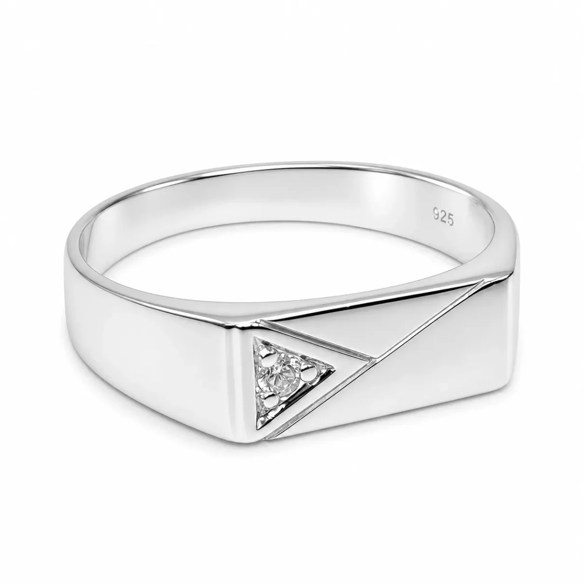 Sterling Silver Gents Signet Ring with Round Cut Cubic Zirconia, Geometric Flat Top 14mm x 6.50mm - SSD9472