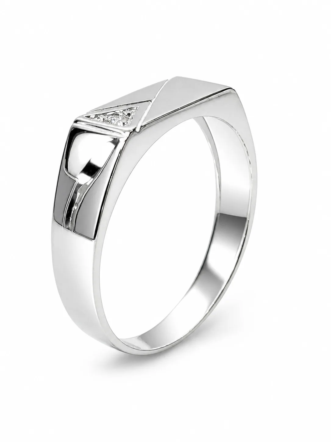 Sterling Silver Gents Signet Ring with Round Cut Cubic Zirconia, Geometric Flat Top 14mm x 6.50mm - SSD9472