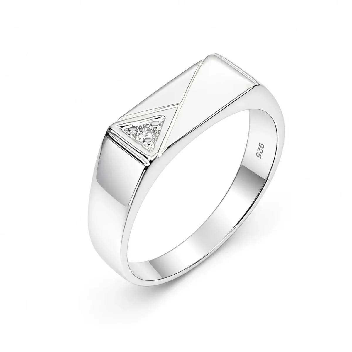Sterling Silver Gents Signet Ring with Round Cut Cubic Zirconia, Geometric Flat Top 14mm x 6.50mm - SSD9472