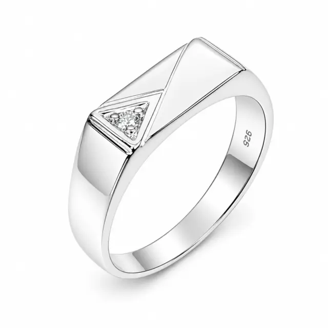 Sterling Silver Gents Signet Ring with Round Cut Cubic Zirconia, Geometric Flat Top 14mm x 6.50mm - SSD9472