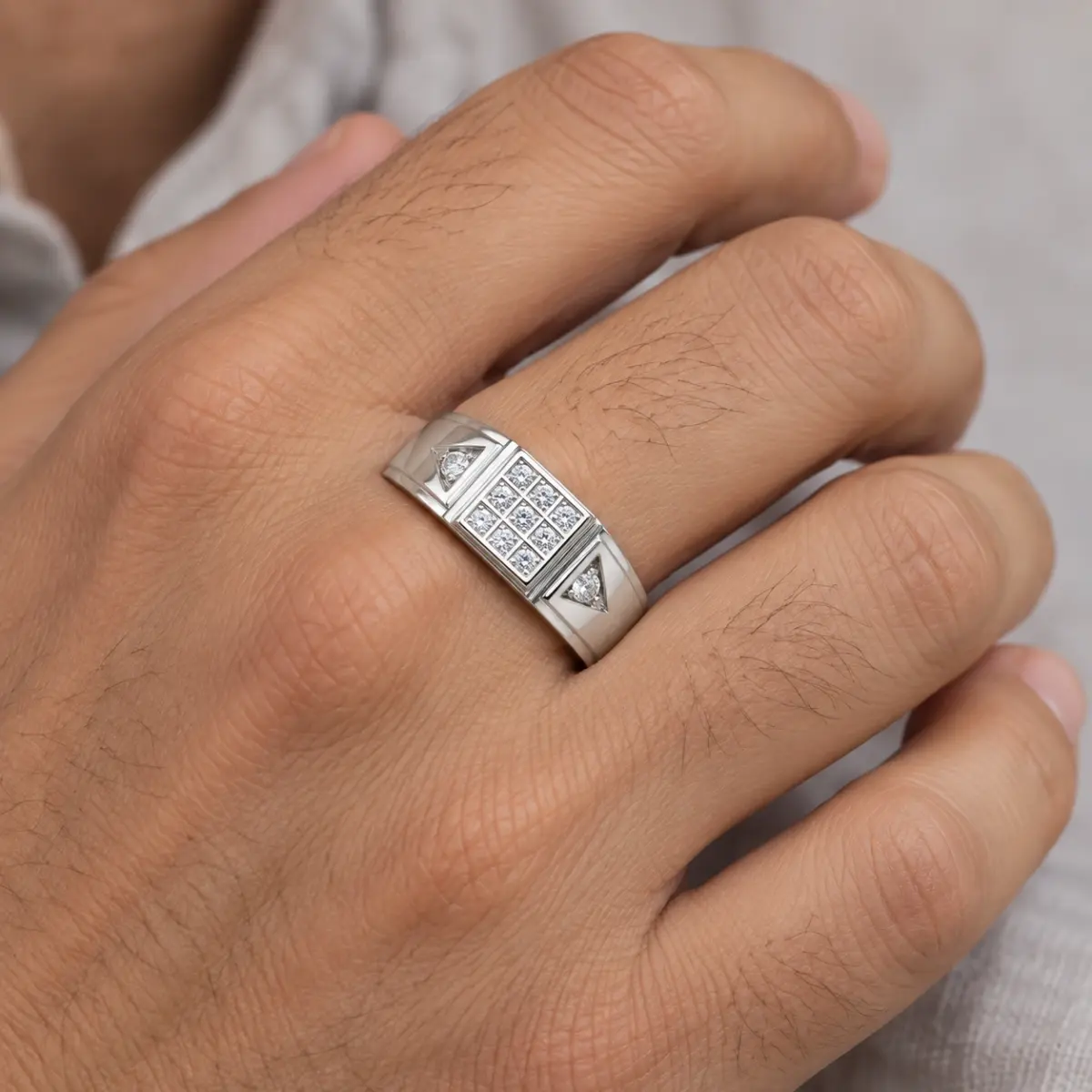 Sterling Silver Gents Wedding / Dress Ring with Cubic Zirconia Setting