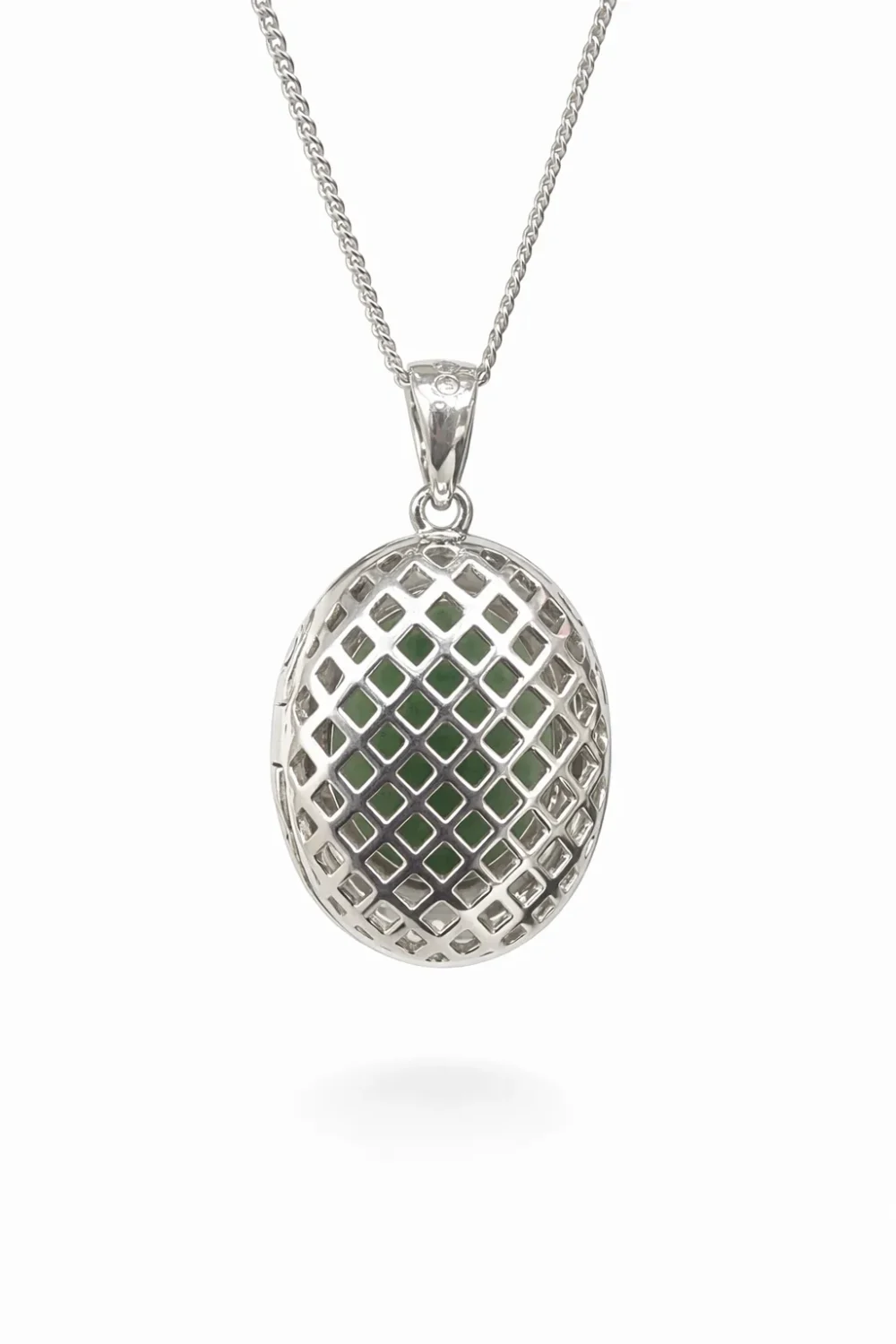 Sterling Silver Greenstone Oval Locket Pendant with CZ Halo – 18mm x 23mm - SSDTZ