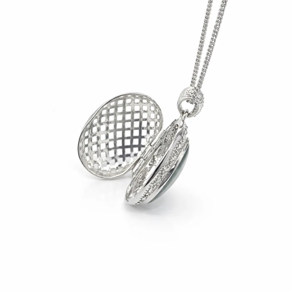 Sterling Silver Greenstone Oval Locket Pendant with CZ Halo – 18mm x 23mm - SSDTZ