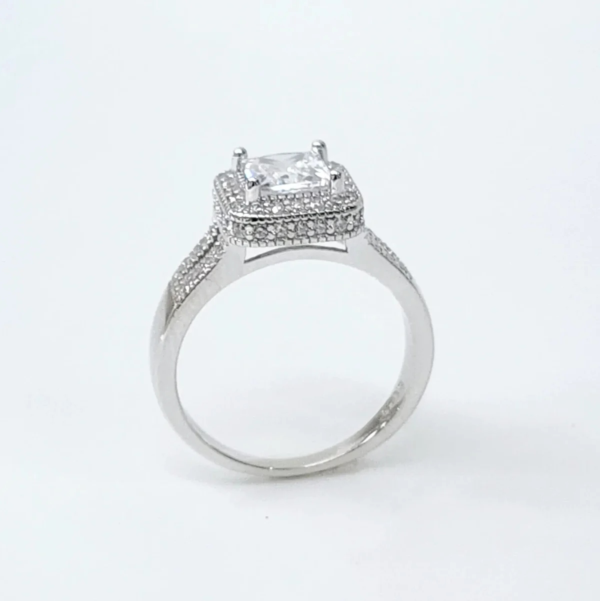 Sterling Silver Halo Princess Cut Split Shank Pave Set CZ Setting Engagement/Dress Ring