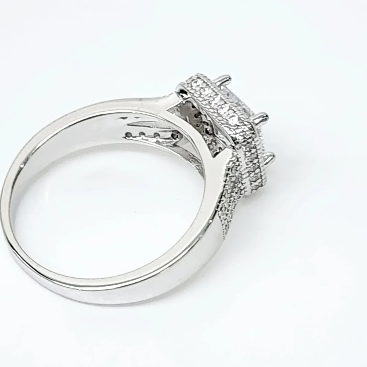 Sterling Silver Halo Princess Cut Split Shank Pave Set CZ Setting Engagement/Dress Ring