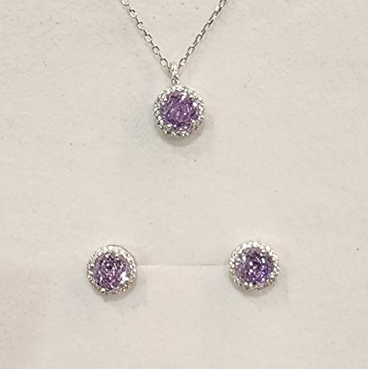 Sterling Silver Halo Setting Pendant & Stud Earrings Set with Cubic Zirconia Setting - SSPESET01