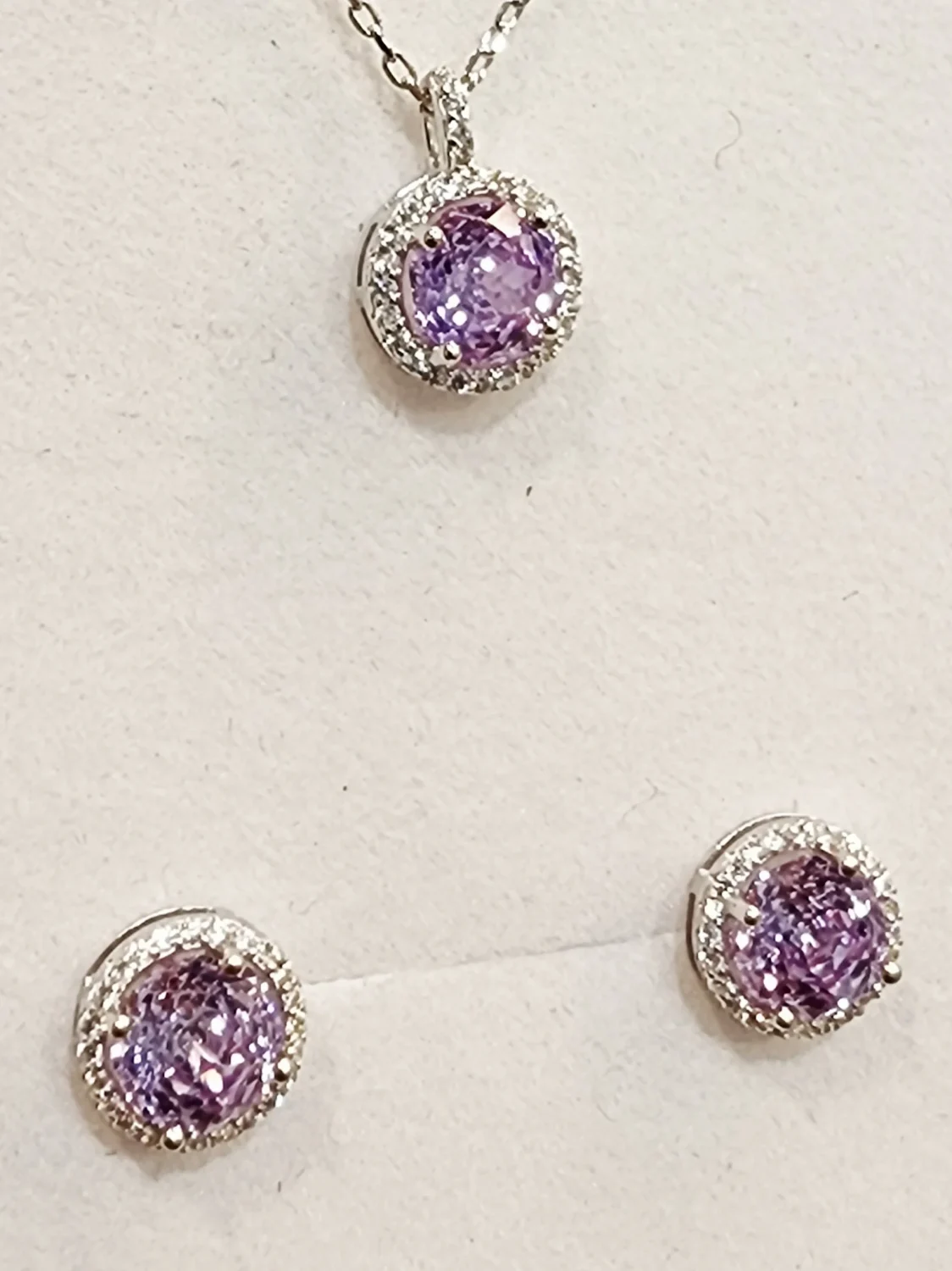 Sterling Silver Halo Setting Pendant & Stud Earrings Set with Cubic Zirconia Setting - SSPESET01