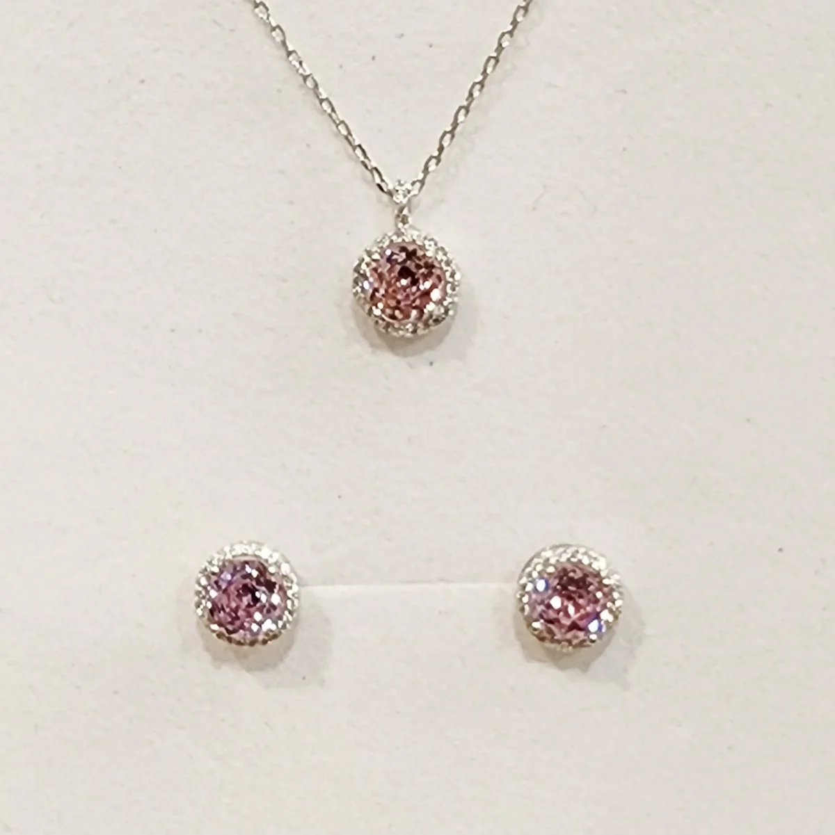 Sterling Silver Halo Setting Pendant & Stud Earrings Set with Cubic Zirconia Setting - SSPESET02