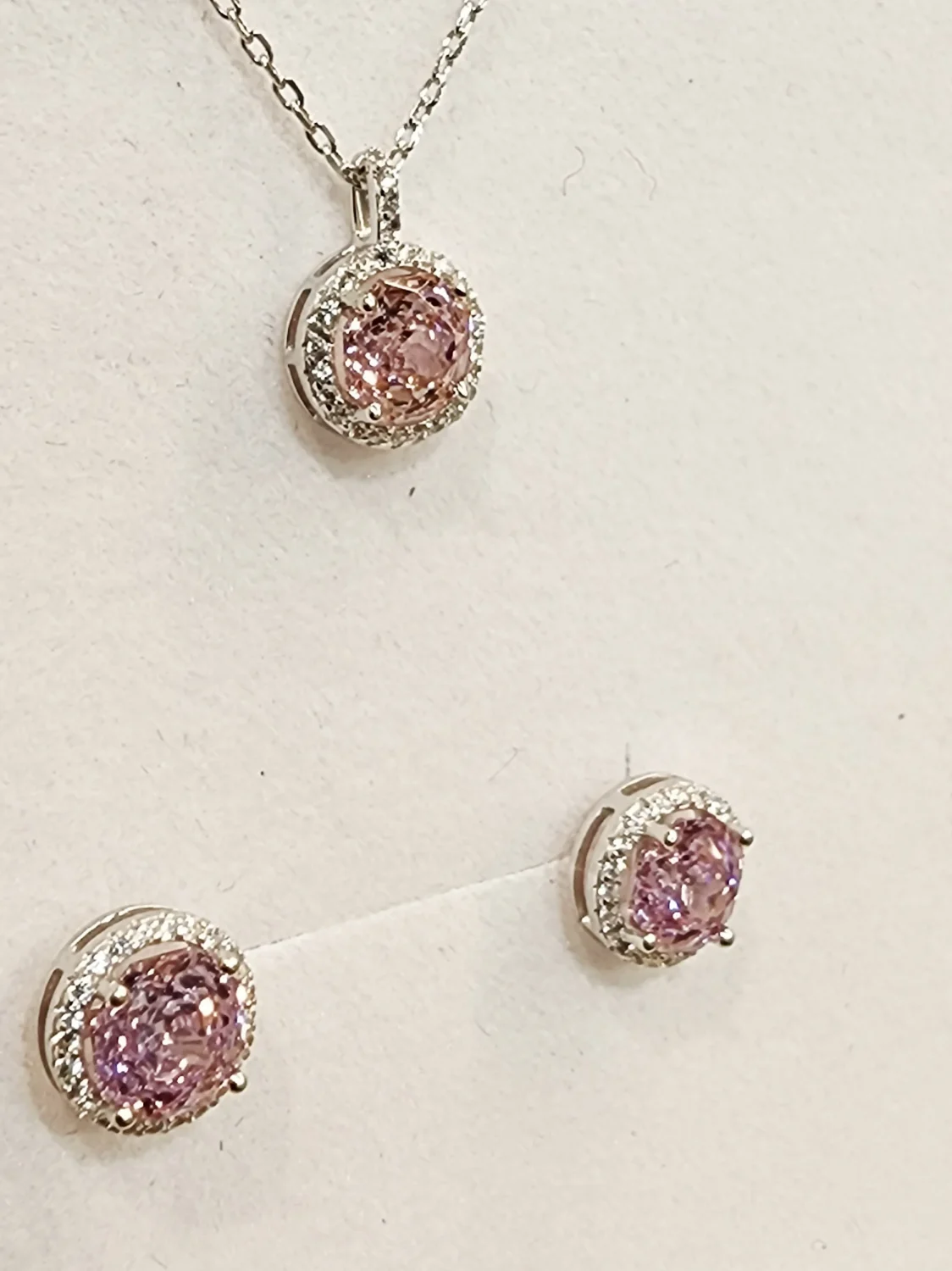 Sterling Silver Halo Setting Pendant & Stud Earrings Set with Cubic Zirconia Setting - SSPESET02