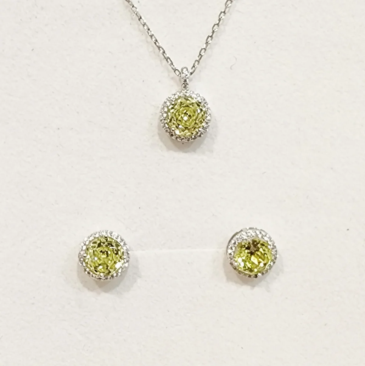 Sterling Silver Halo Setting Pendant & Stud Earrings Set with Cubic Zirconia Setting - SSPESET03