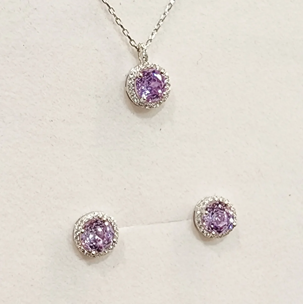 Sterling Silver Halo Setting Pendant & Stud Earrings Set with Cubic Zirconia Setting - SSPESET01