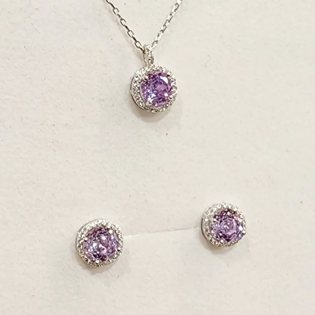 Sterling Silver Halo Setting Pendant & Stud Earrings Set with Cubic Zirconia Setting - SSPESET01