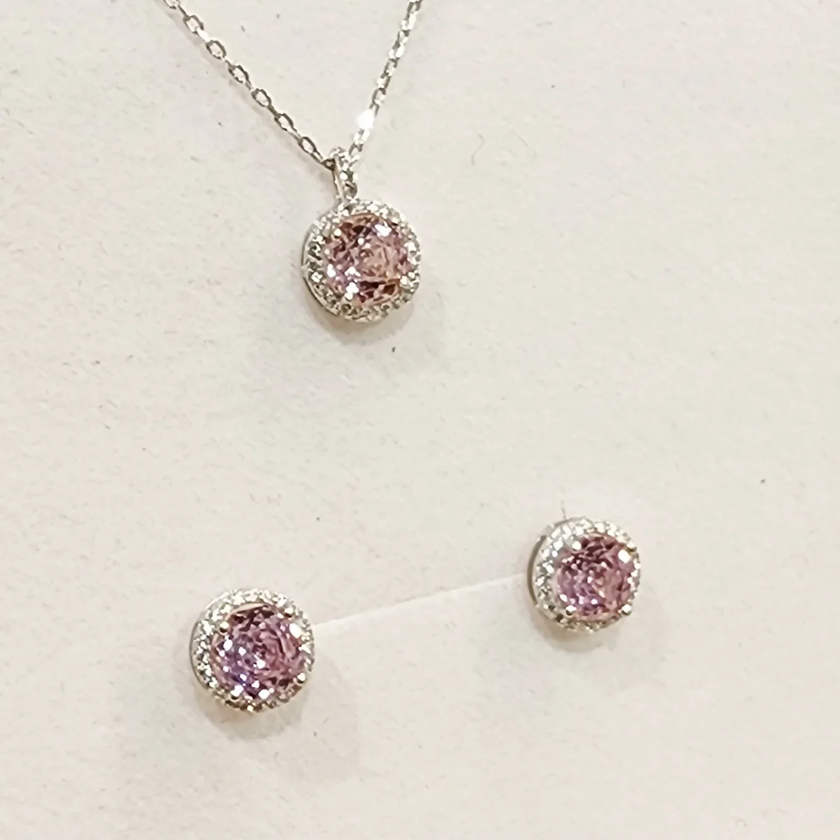 Sterling Silver Halo Setting Pendant & Stud Earrings Set with Cubic Zirconia Setting - SSPESET02