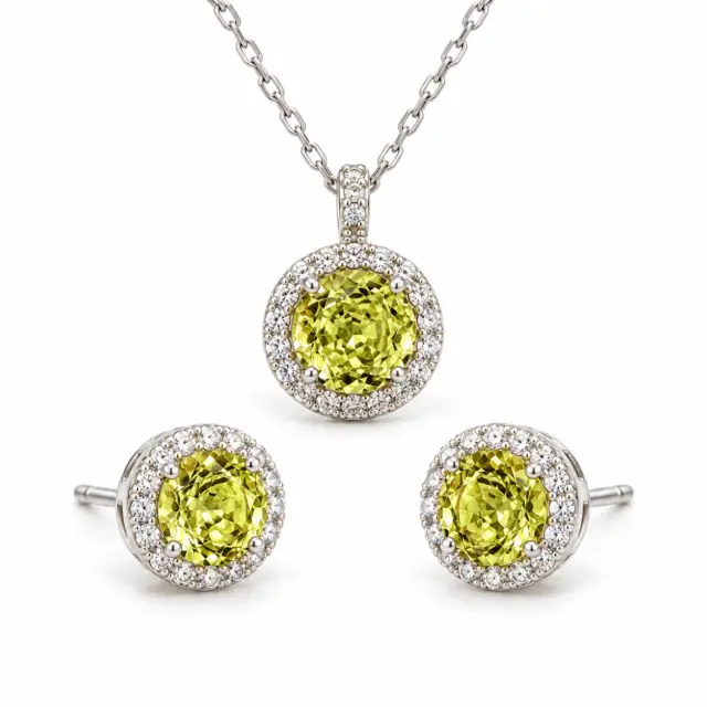 Sterling Silver Halo Setting Pendant & Stud Earrings Set with Cubic Zirconia Setting - SSPESET03