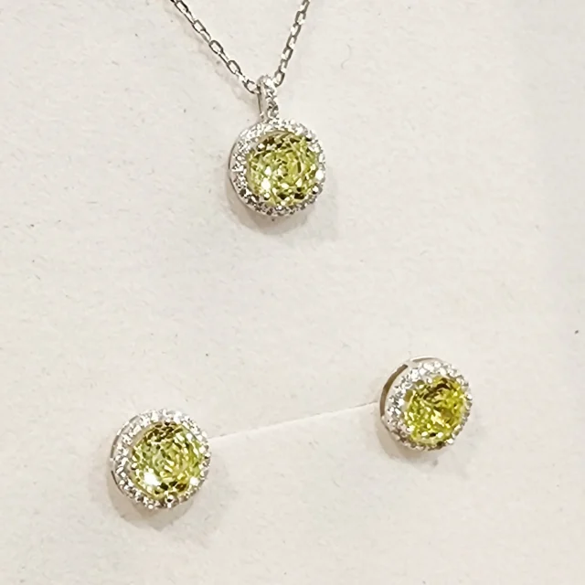 Sterling Silver Halo Setting Pendant & Stud Earrings Set with Cubic Zirconia Setting - SSPESET03