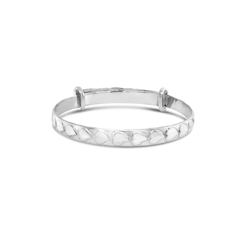 Sterling Silver Heart Design Teen Expander Bangle