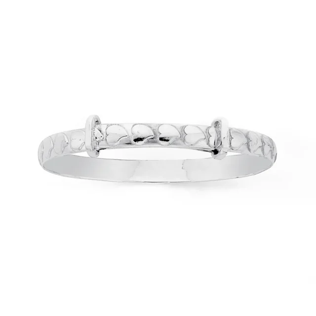 Sterling Silver Heart Design Adult Expander Bangle