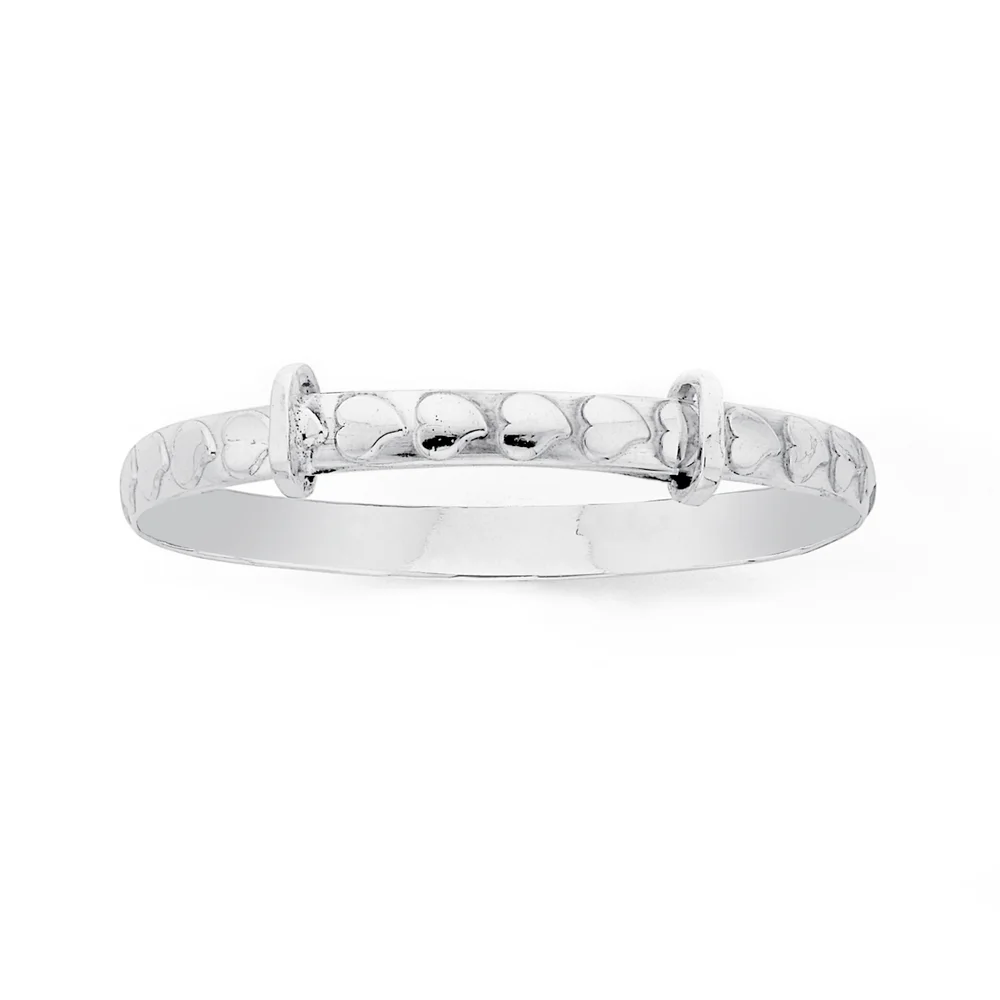 Sterling Silver Heart Design Teen Expander Bangle