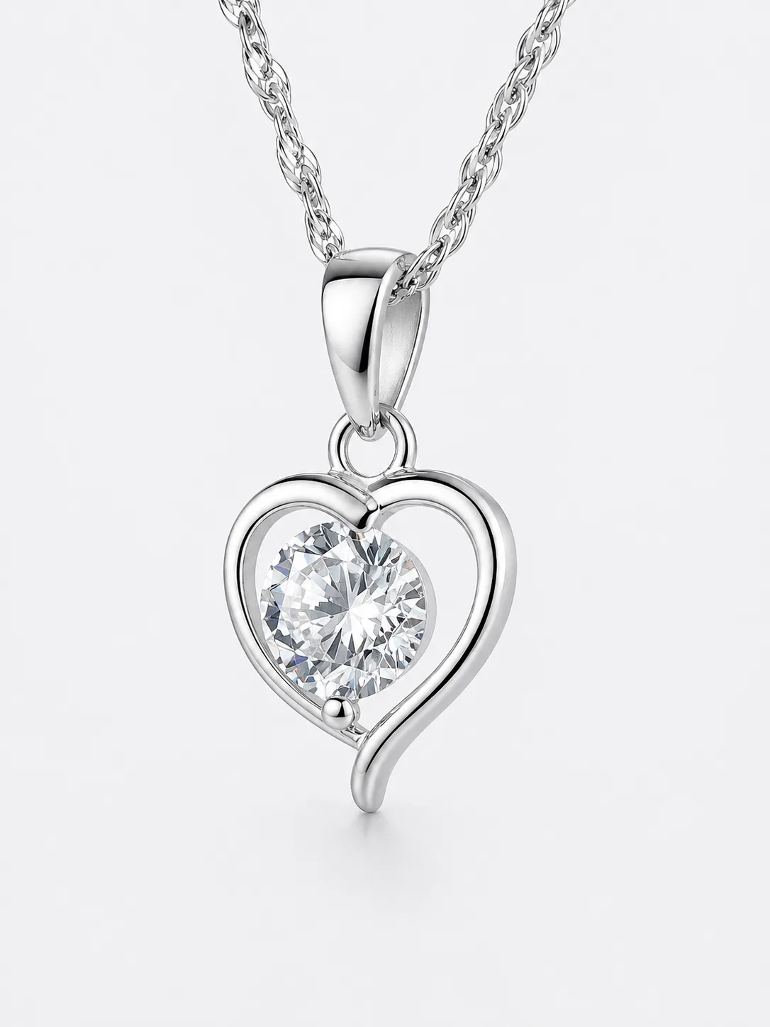 Sterling Silver Heart Pendant with 5.50mm Round Cubic Zirconia & Complimentary Chain - 18027930