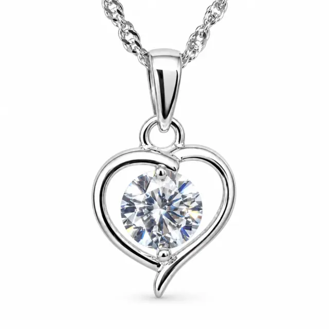 Sterling Silver Heart Pendant with 5.50mm Round Cubic Zirconia & Complimentary Chain - 18027930