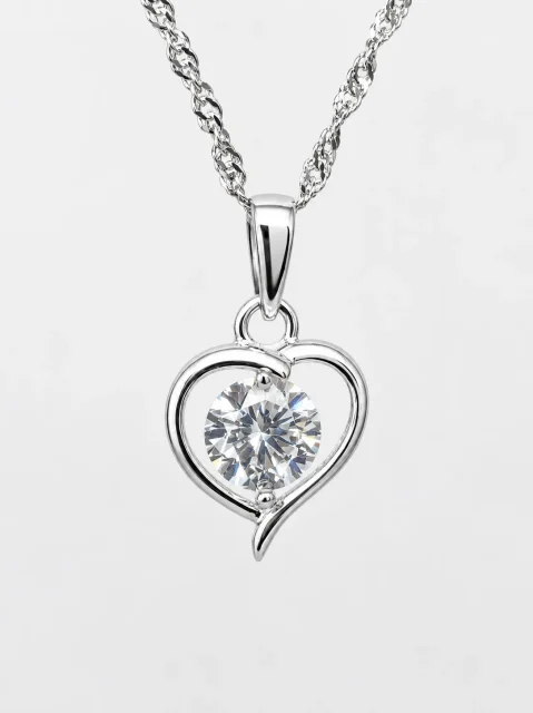 Sterling Silver Heart Pendant with 5.50mm Round Cubic Zirconia & Complimentary Chain - 18027930