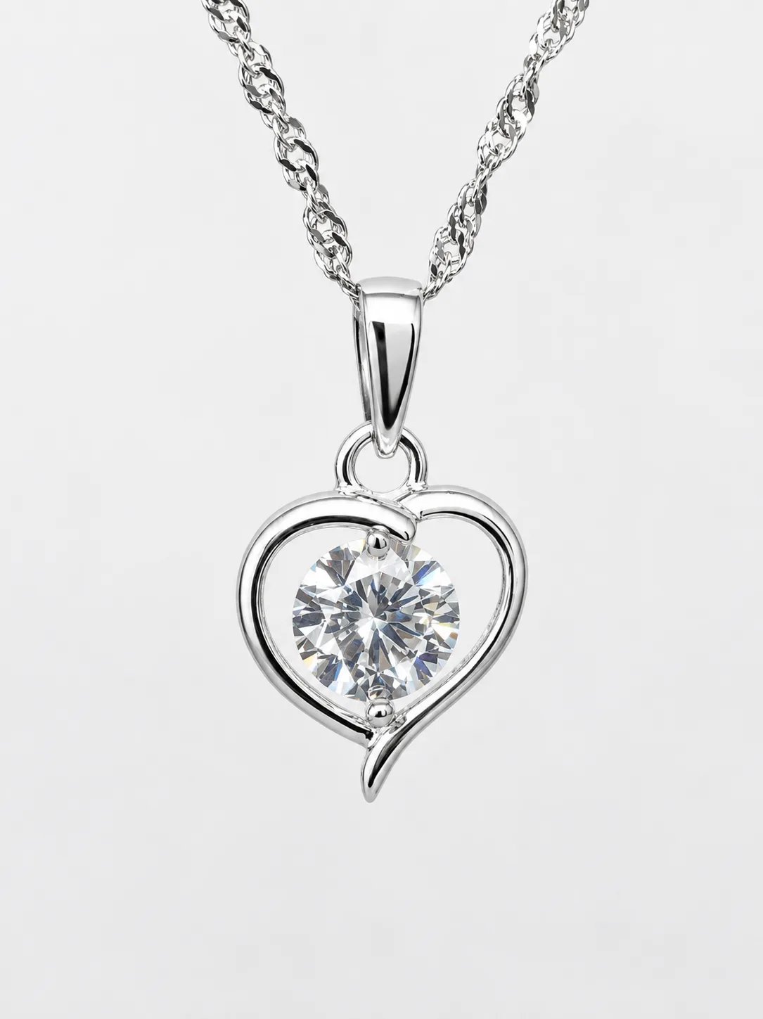 Sterling Silver Heart Pendant with 5.50mm Round Cubic Zirconia & Complimentary Chain - 18027930