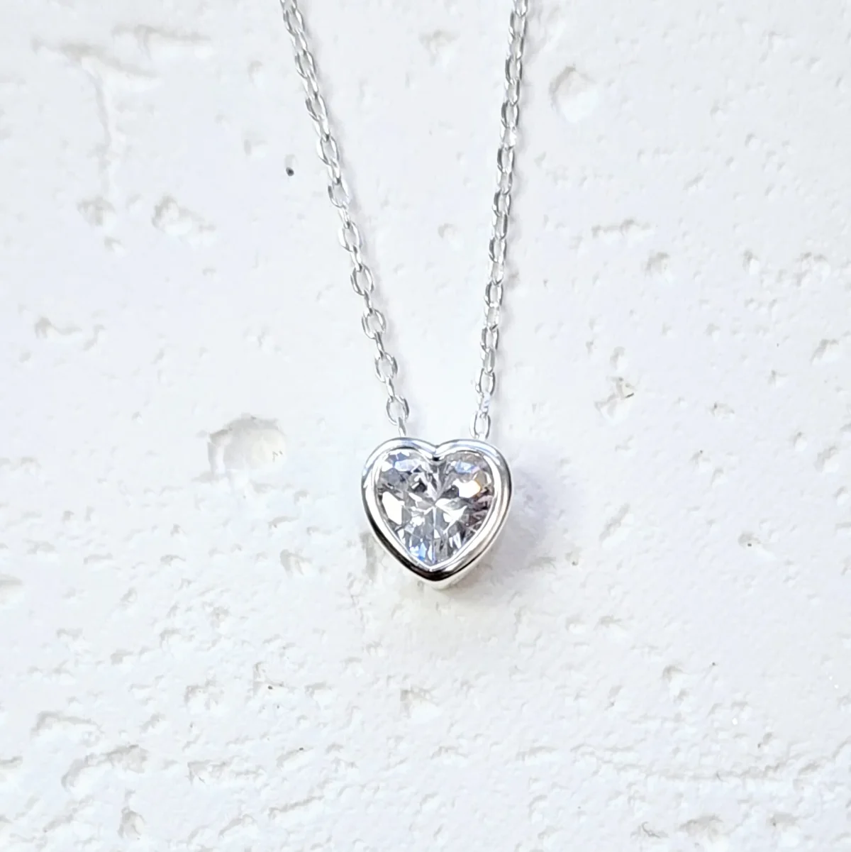Sterling Silver Heart Shape CZ Pendant with Sterling Silver Chain