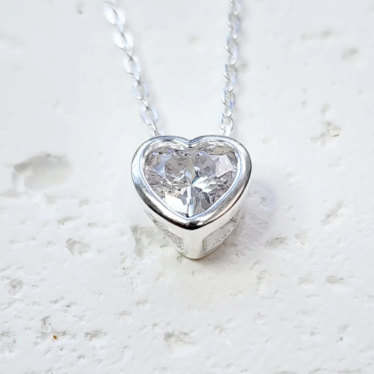 Sterling Silver Heart Shape CZ Pendant with Sterling Silver Chain