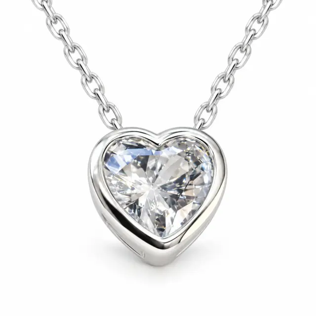 Sterling Silver Heart Shape CZ Pendant with Sterling Silver Chain