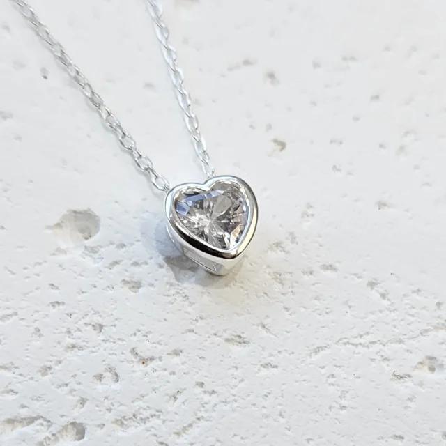 Sterling Silver Heart Shape CZ Pendant with Sterling Silver Chain